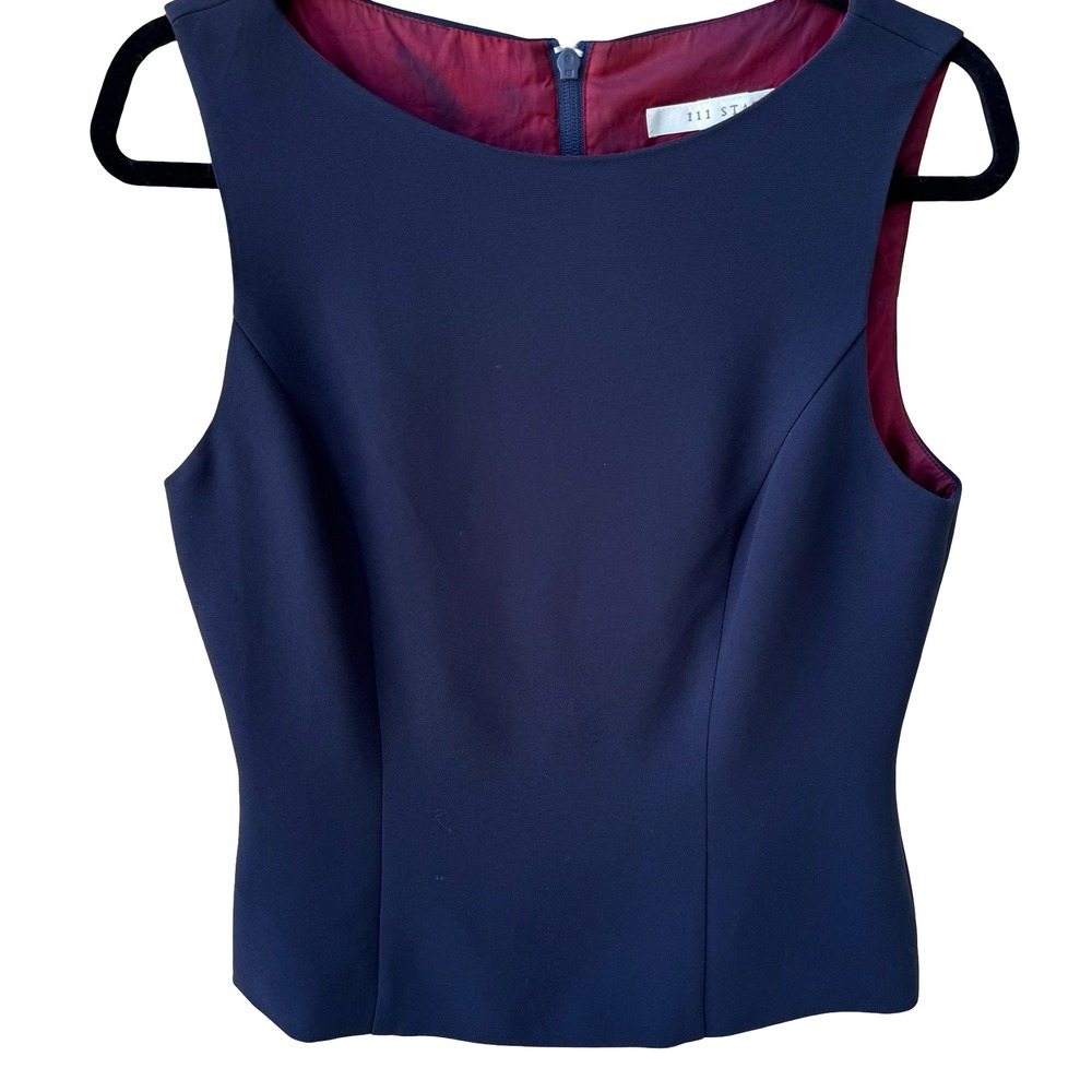 111 State Vintage 90s Minimalist Professional Sleeveless‎ Boat Neck Tailored Top